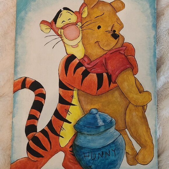 Disney Other - Tigger with Winnie the Pooh Honey Pot Portrait Painting, Framed (Vintage) RARE
